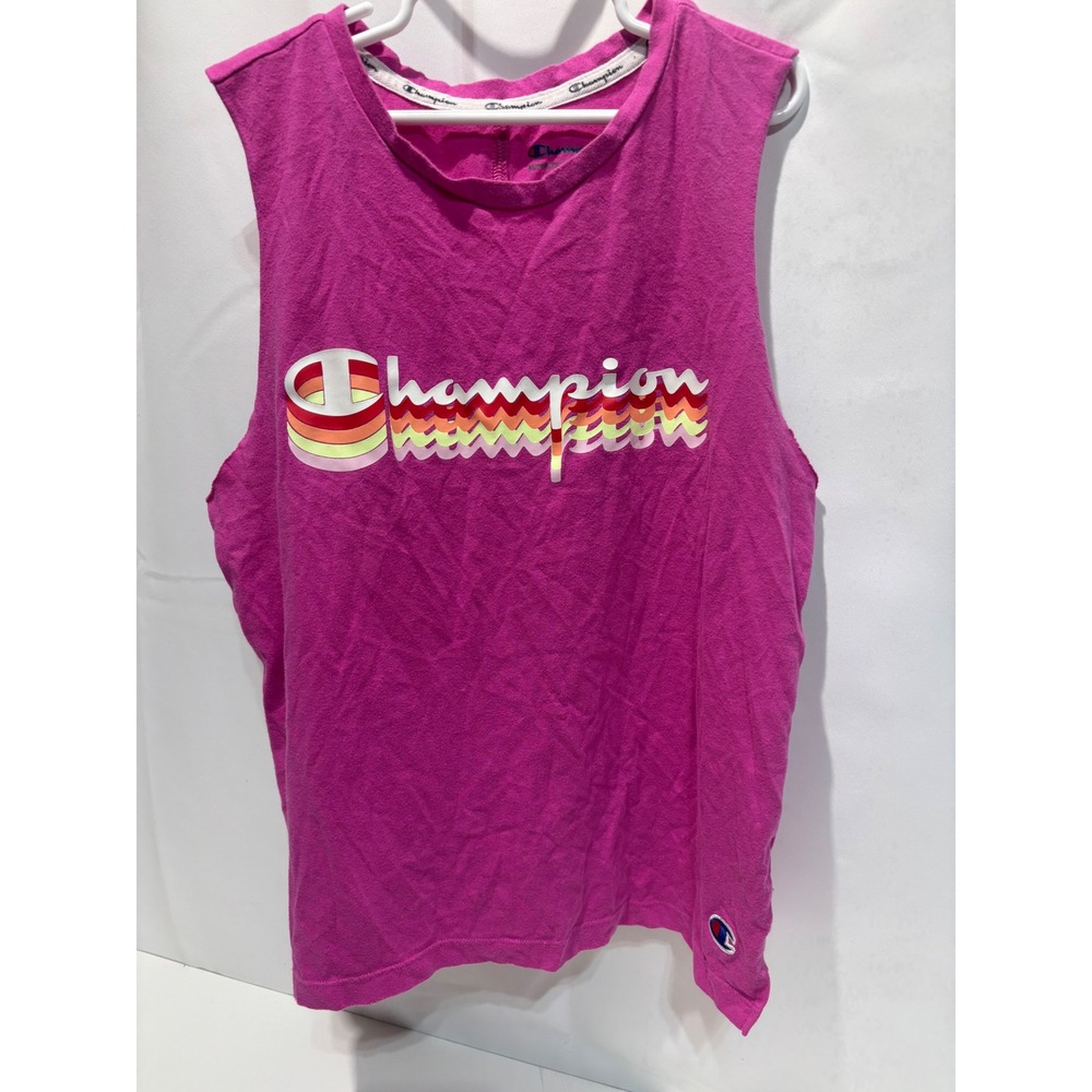 Champion Tank Top Kids Small Pink Rainbow Script Logo Muscle Tee